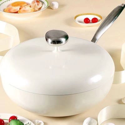 鹅卵石不粘锅炒锅家用麦饭石炒菜锅白陶瓷岩锅具电磁炉燃气灶通用图6