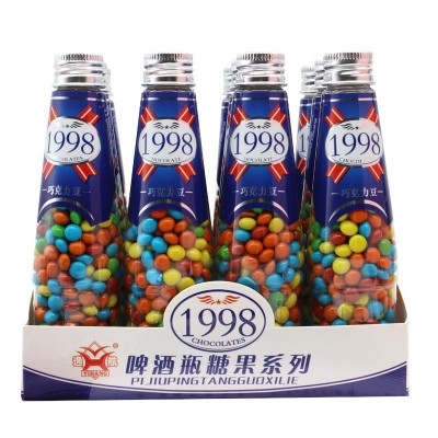 70克七彩色巧克力豆1998啤酒瓶汽水瓶儿童糖果怀旧零食彩 虹糖批发图5