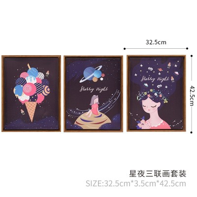 如果家居 卡通星夜三联画墙壁装饰挂画 房间卧室创意动漫装饰画图5