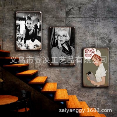 复古美女电影海报欧美铁皮画酒吧装饰画创意餐厅工业风墙壁挂饰图2